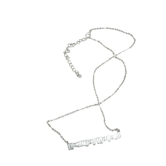 Silver-Tone Chain Necklace With Multi-Color Gem Accents & Abstract Bar Pendant - Picture 6 of 10